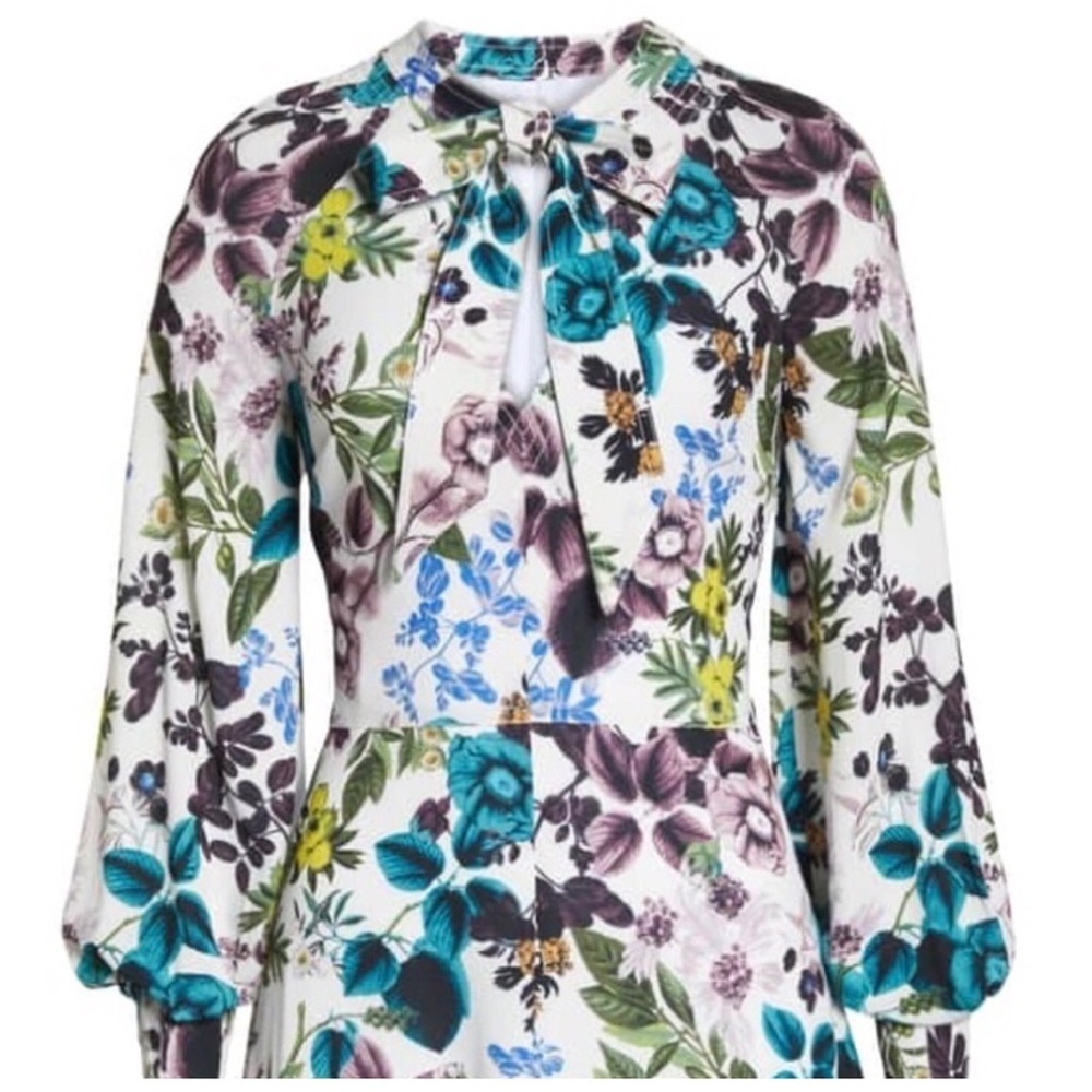 NWT! Eliza J Ivy Pebbled Crepe Tie Neck Floral Dress Size 6 - Picture 4 of 16